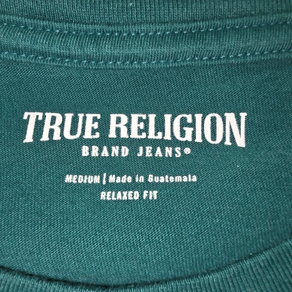 True‎ Religion Relaxed Double Retro Tee Green Graphic Logo T Shirt Men's Medium